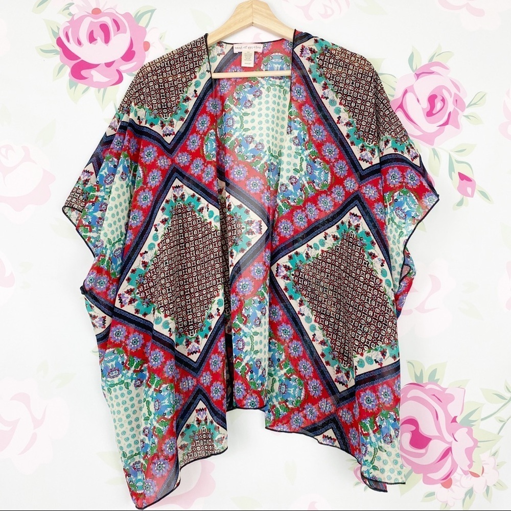 Band of Gypsies Floral Boho Floral Scarf Print Kimono Swim Cover S M